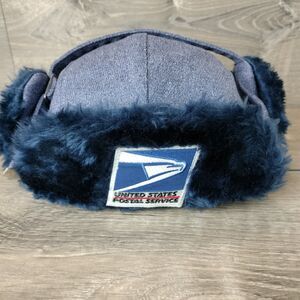 VTG USPS Hat Mail Carrier Winter Trapper Ear Flaps Faux Fur Size L USA Postman
